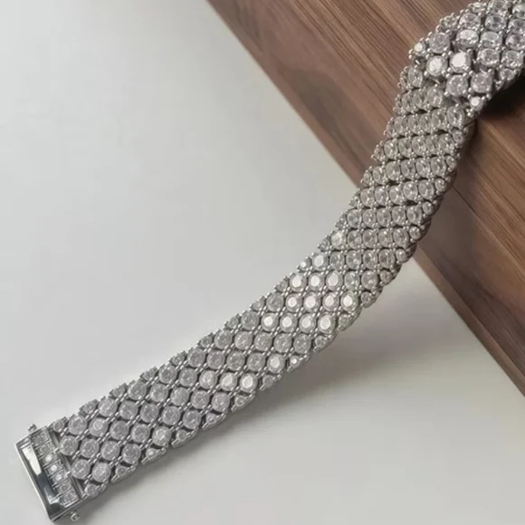 Dazzling 925 Sterling Silver Moissanite Wide Bracelet 6.79" New - Picture 5 of 13